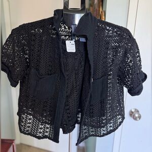 Black Crochet Short Sleeve Jacket